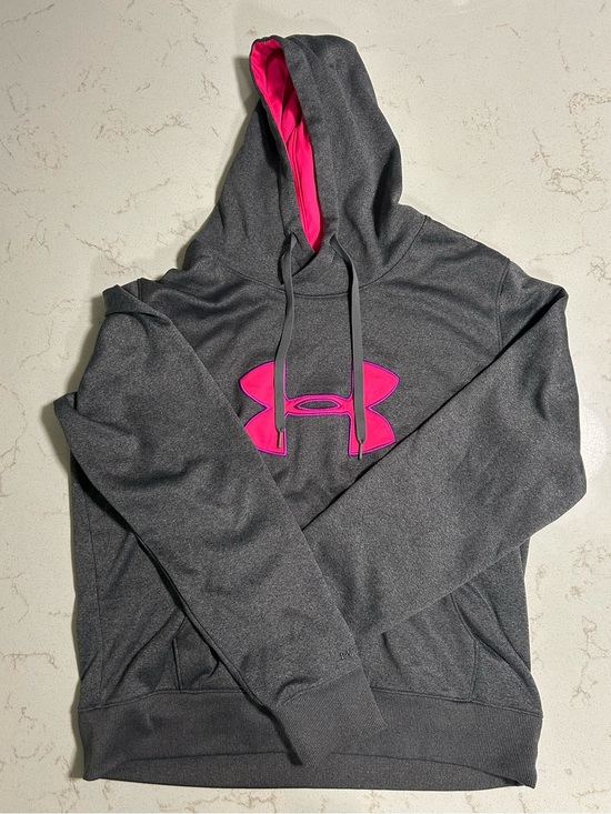 Under Armour Tops - Under Armour Gray Hoodie with Pink Logo and Lining